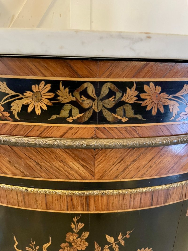 Antique French Louis XVI Style Marquetry Corner Cabinet with Marble Top